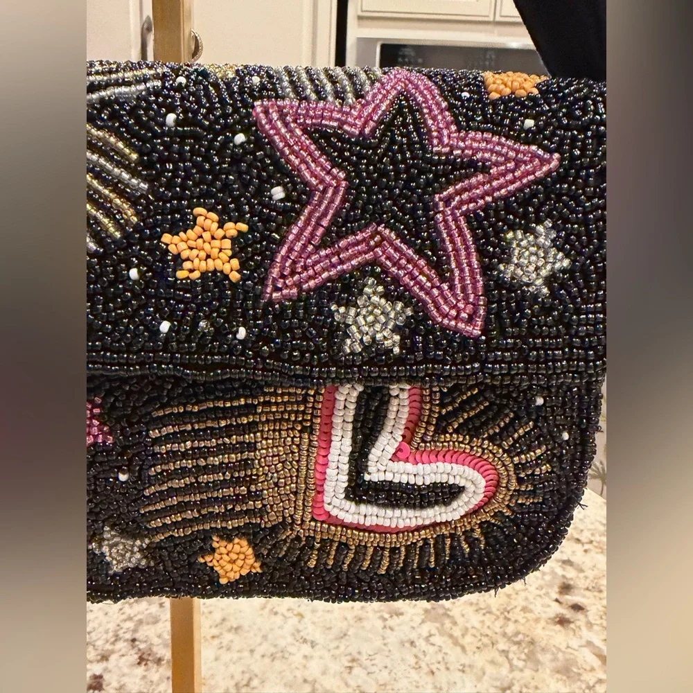 America & Beyond Cosmic Black Beaded shoulder Bag - Picture 7 of 9